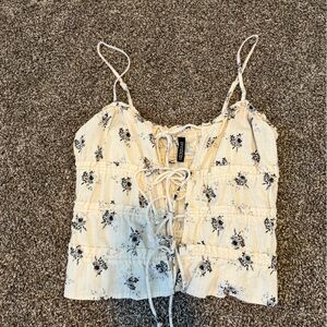 H&M Cream and Black Floral Tie Top new without tags
